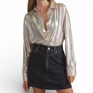 Anthropologie The Gillian Liquid Shine Button-Down Blouse Women’s XL Gold NEW